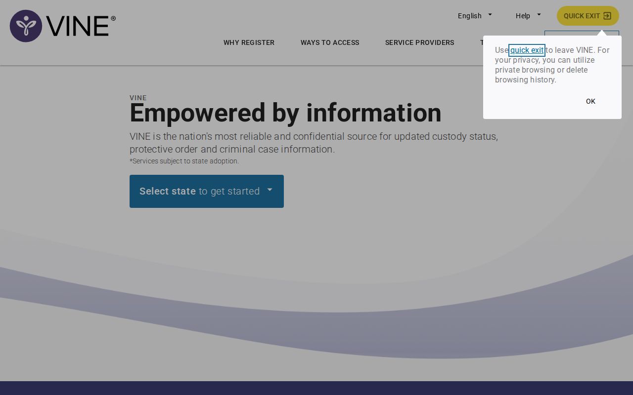 VINELink official custody search landing page used for Calcasieu Parish