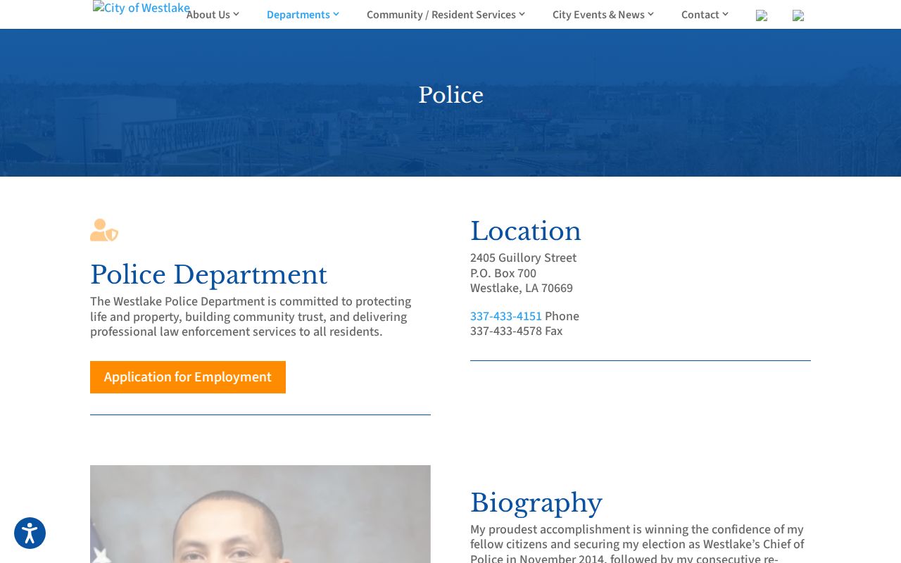 Westlake Police arrest records contact in Calcasieu Parish