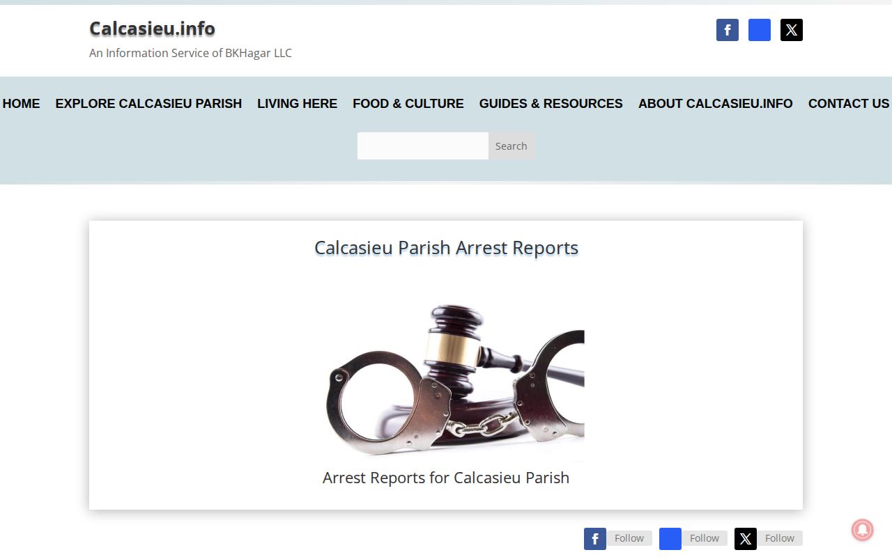 Calcasieu.info secondary arrest and release report archive