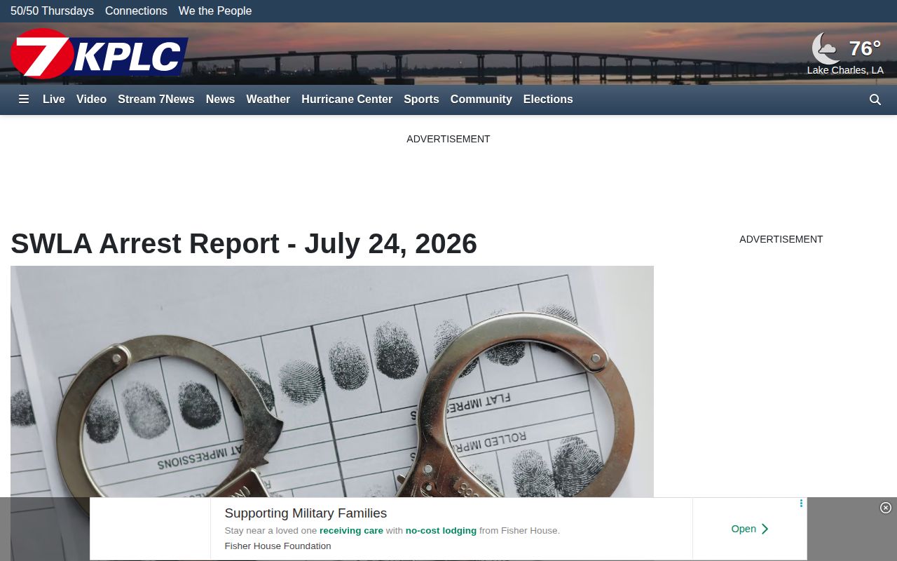Sample KPLC SWLA Arrest Report for Calcasieu bookings